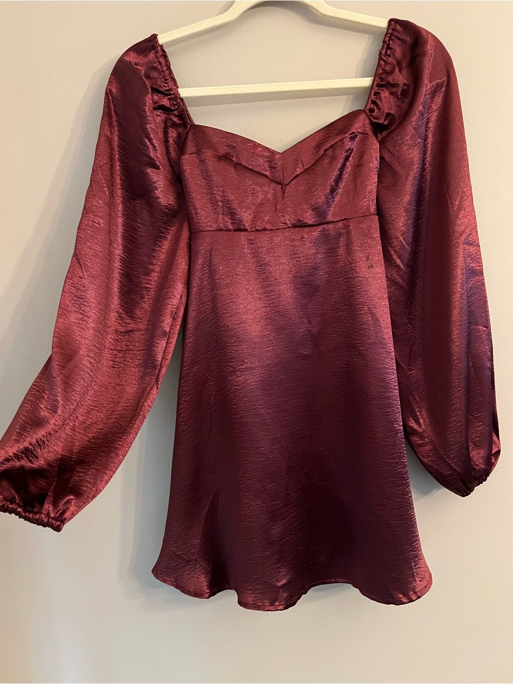 Altar'd State Wine Satin Long Sleeve Mini Dress XS
